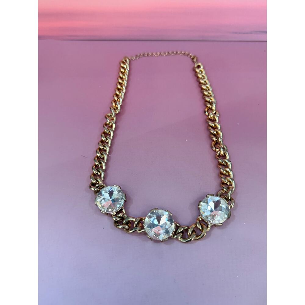 Natasha Couture Gold Tone Chunky Chain Crystal Statement Necklace - Picture 3 of 4